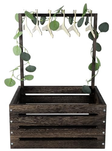 Umtiti Wooden Baby Gift Basket with Handle，Kids Clothes Hanger and Garland，Baby Shower Crate Wardrobe for Pregnant New Parents.Gift Basket-Walnut Wood-UK