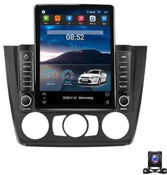 HTNEEGIE Doppel DIN Radio Mit Navi, 9.7 Zoll Touchscreen, 2 Din Autoradio MP5 Player Für B-M-W 1-Series E88 E82 E81 E87 Unterstützt BT, Radio FM/RDS, DSP, Car-Play/Auto, Lenkradsteuerung,B,TS100