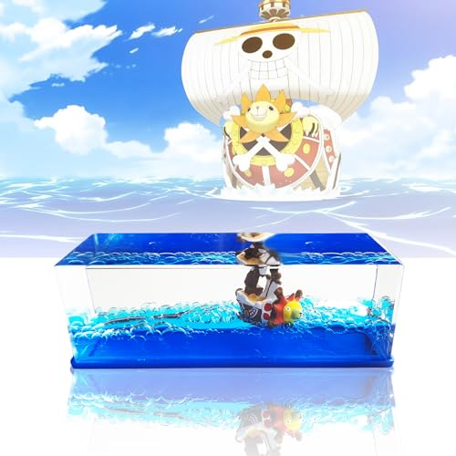 Ycaaeo Kreuzfahrtschiff Fluid Drift Flasche “Thousand Sunny” Ship Fluid Drift Bottle,Unsinkable Boot In Einer Box Pirate Ship Decoration EIN Schiff für Haus-Auto Vitrinen Tischdekoration