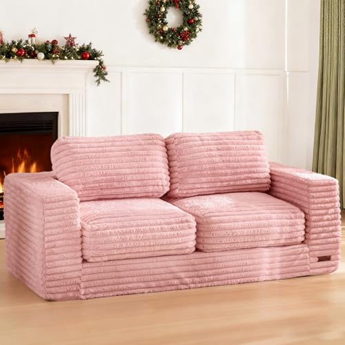 MAXYOYO Sitzsack-Sessel, Zweisitzer-Sitzsack-Sofa mit Kissen und Armlehnen für Erwachsene, gepolsterter Loveseat Bodensofa Couch Flauschiger Stuhl Sitzsack Couch für Schlafzimmer Wohnzimmer, Rosa