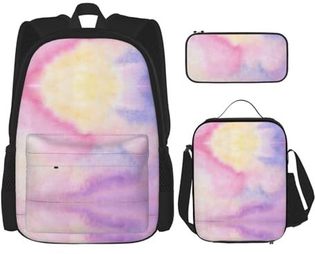 WURTON Rainbow. Print - Mochila de moda, lonchera y estuche para lápices, 3 en 1, ajustable, juego de mochila, Black, Talla única