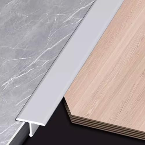 T-Profil Übergangsprofil Übergangsschiene Aluminium Übergangsleiste Abschlussprofil Übergangsschiene, Abdeckstreifen Für Fliesen, Teppich und Holzböden(Silber,2cm x 300cm)