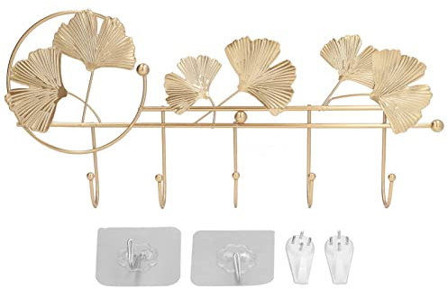 Jeanoko Porte-manteau Design Feuille de Ginkgo, Porte-manteau Mural avec Crochets pour Vêtements, Clés de Chapeau, Cintre Mural en Métal pour Salon Chambre à Coucher