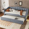 Aoskem Polsterbett Daybett 90x200 mit Rollbett, LED-Bett-SeitlicherLichtstreifen Kinderbett Schlafsofa Tagesbett Bettgestell mit Lattenrost, Bettsofa Jugendbett Gästebett, Ohne Matratze Leinen (Grau)