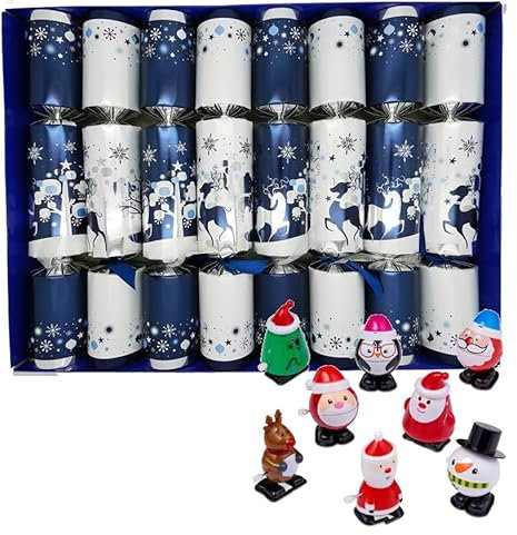 Crackers Ltd Set of 8 Racing Clockwork Characters Snowy Forest Christmas Crackers - snowman, trees, santa and more