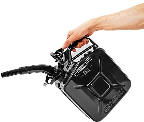 BW© Jerrican en métal de 5 litres avec bec verseur Noir RAL 9005 Certifié TÜV et homologation ONU Fabriqué en Europe