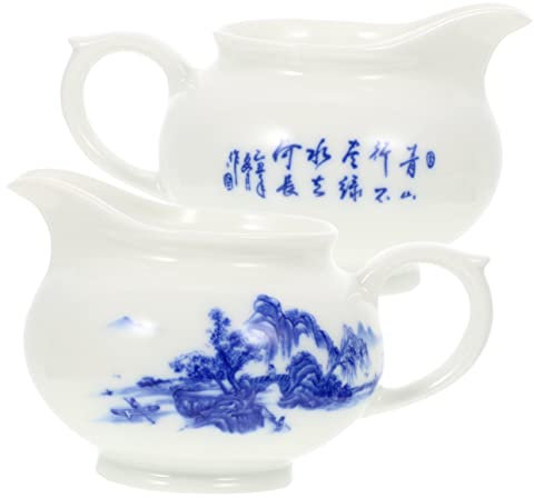 Cabilock 2pcs Ceramic Sauce Boat and Gravy Pitcher Blue and White Porcelain Sauce Dispenser for Dining Table and Kitchen Use