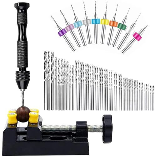 Taladro manual para miniaturas, Taladro manual con tornillo de banco - 60 piezas de brocas helicoidales pequeñas con tornillo de banco - Herramienta de perforación de joyería, kit de taladro manual, t