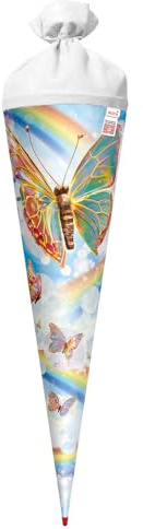 ROTH Motiv-Schultüte, Rainbow Butterfly, 70 cm, rund, Rot(h)-Spitze, Filzverschluss, Soundmodul
