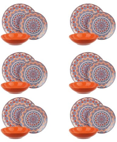Juego de 18 platos diseño mandala fondo naranja