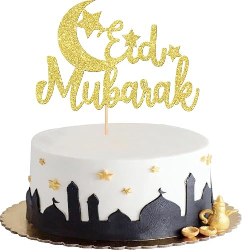Eid Mubarak Tortendeko,Eid Mubarak Cake Toppers,Ramadan Kareem Kuchendekoration Topper Für Das Islamische Muslimische Festival Kareem Ramadan Cupcake Dekorationen Lieferungen (Gold A)