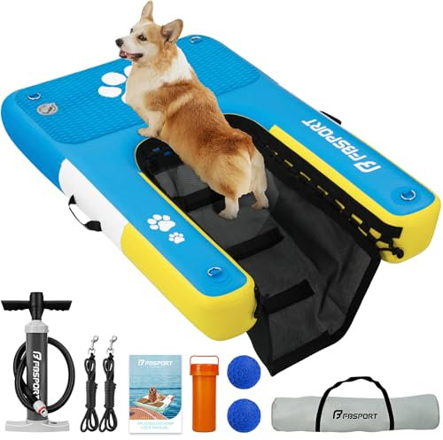 FBSPORT Rampa de Agua Hinchable para Perros, Escalera Flotante para Muelles Escalera Flotante para Piscinas, Barcos, Lagos, Escalera Flotante Antideslizante de EVA para Perros de hasta 100 kg