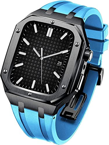 HXFFXHF Strap WTCH de Goma+Kit de Modernas de Estuche de Acero Inoxidable, Compatible con Apple Watch Series 8/7 45 mm, Banda de reemplazo de Lujo y Bisel, para iWatch Serie 6/5/4/SE