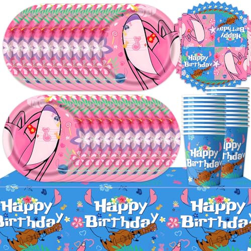 61Pcs Kids Birthday Party Tableware Set, Cartoon Theme Decoration Supplies, Boys Girls Party Decoration Includes Plates Cups Paper Napkins Tablecloth (20 Guests)