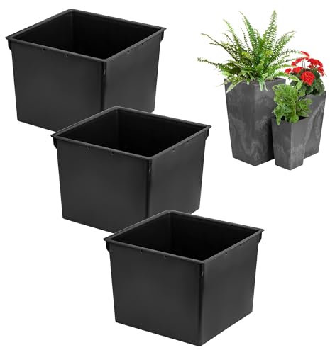 Set mit 3 schwarzen Topfeinsätzen aus Kunststoff 5 L Maße 19,5x19,5x15 cm für Prosperplast-Töpfe Höhe H 37,5 cm -erleichtert die Kontrolle des wassergehalts im Topf