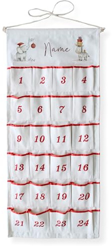 GRAZDesign Personalisierbarer Adventskalender zum Befüllen Kinder Stoff Tüten, groß XXL, Holz, für Weihnachten 2025, wiederverwendbar Beige