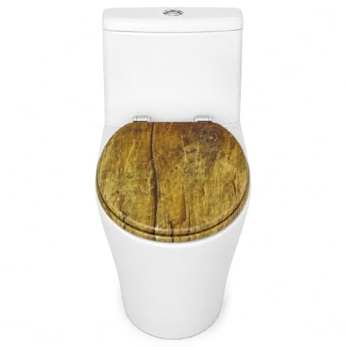 Abattant WC en MDF 45,7 cm Universel Ajustable Convient à la plupart des WC Siège ovale┃Abattant WC en MDF bois standard pour salle de bain | ABAT-TOURS + fixations (Texture bois)