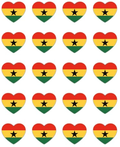 Aufkleber: 25 mm, 20 Stück - Herzaufkleber Ghana Flagge Set 20er Vinyl Sticker 25 mm 2,5 cm wetterfest