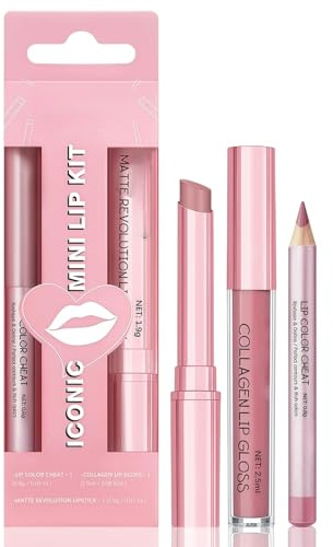 3Pcs Lip Liner &Lipstick Set,Matte Liquid Lipstick and Lip Liner Set,Li/p Balm &Li/p Li/ner L/ip Kit,Nude Pink Matte Lip/stick,Hydrating L-ip Stain & L/ip Balm,Long Lasting Waterproof Lip/stick(Pink)