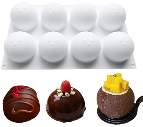 Stampo in silicone a 8 sfere, riutilizzabile, 6,4 cm, per cioccolato, torte, gelati, sapone e fai da te