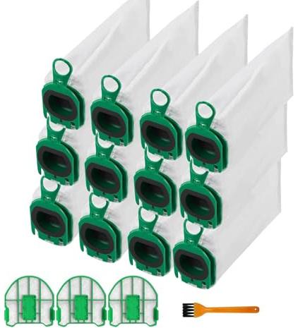 Sitbfoam 12 bolsas para aspiradora Vorwerks Kobold VB100 FP100, compatibles con Vorwerk Kobold VB100 FP100, con 3 filtros, bolsa de filtro de repuesto para Kobold y 1 cepillo de repuesto