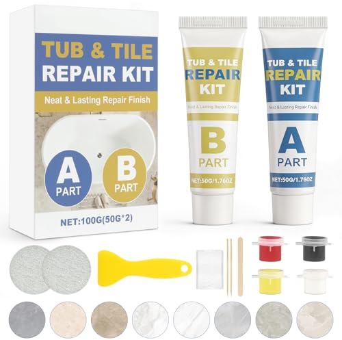 AOOWU Shower Tray Repair Kit, Tile Repair Kit, Tub, Tile and Shower Repair Kit, Bathtub Repair Kit White for Chips Holes Dents Defects Scratches Cracks, Bath Enamel Repair Kit, Bath Repair Kit