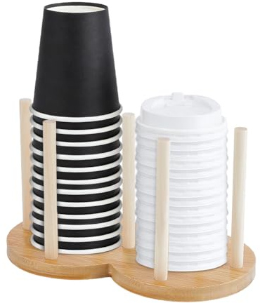NBEADS 1 Set Tumbler Lids Organizer, Wood Cup Drying Rack 2-in-1 Double-Circle Standing Storage Holder for Mason Jar Lids Cups BottlesKitchen Organizers and Storage, 111.5x202x120mm