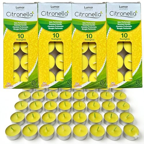 Lot de 40 bougies chauffe-plat anti-moustiques à la citronnelle | Tealights Répulsif insectes
