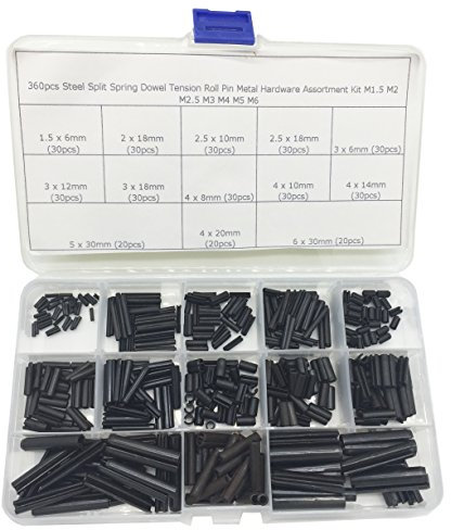 360pcs Steel Split Spring Dowel Tension Roll Pin Metal Hardware Assortment Kit M1.5 M2 M2.5 M3 M4 M5 M6