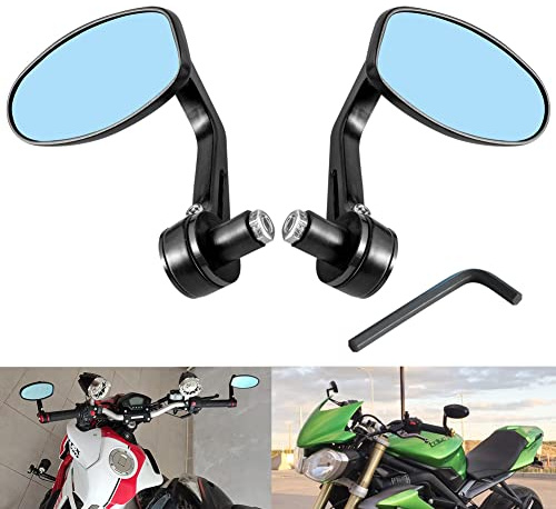 KATUR Motorrad Rückspiegel Schwarz 7/8 Zoll 22MM Aluminiumlegierung Rundform Universal Motorrad Lenker Rückspiegel Seitenspiegel für Y amaha H onda T riumph D ucati S uzuki