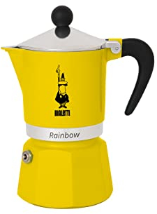 Bialetti Rainbow Caffettiera Colorata, Alluminio, Giallo, 1 Tazza,Yellow,30 x 20 x 15 cm