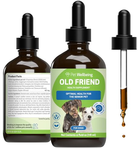 Pet Wellbeing Old Friend for Dogs & Cats - Senior Immune & Cognitive, 4 oz | NASC Certified & Vet-Formulated Liquid Senior Supplement with Astragalus & Reishi for Immune, Joint & Cognitive Health