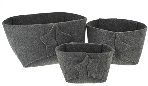 Schönes 3er Set elegante Filz-Schalen in Dunkelgrau mit Stern. Ideal zum Verpacken von Weihnachts-Geschenken. Filzkorb, Dekoration, Filztasche, Deko-Korb, Filzkörbchen, Aufbewahrungskorb