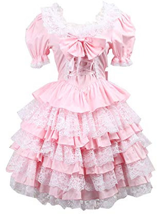 Antaina Robe De Lolita Cosplay Rose Volant Dentelle Bowknot Puff Victorienne Mi-Longue Femmes Lolita Cosplay,XL