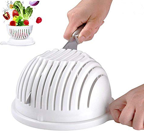 Salad Cutter Bowl Vegetable Cutter Bowl Salad Maker Bowl Cutter Slicer Fruit Chopper Basket Vegetable Washer Server Strainer 60 Seconds Multifunctional Fast Effective Easy to Use by Hmjunboys(White)