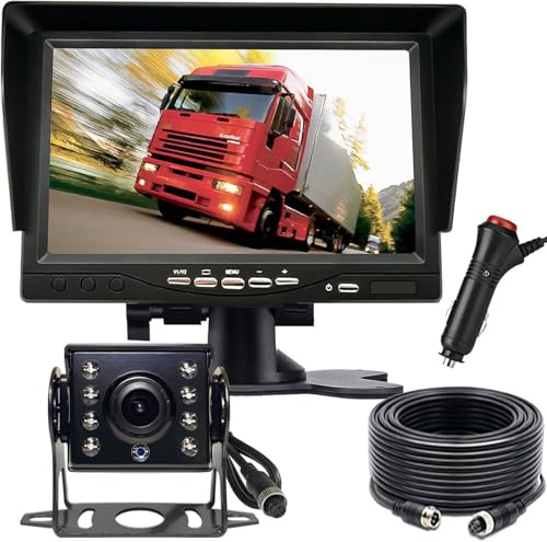 Telecamera posteriore a 4 pin da 7 pollici, impermeabile, visione notturna, sistema di parcheggio HD, per camion, roulotte, mietitrice per camper, retromarcia da 12 V-24 V