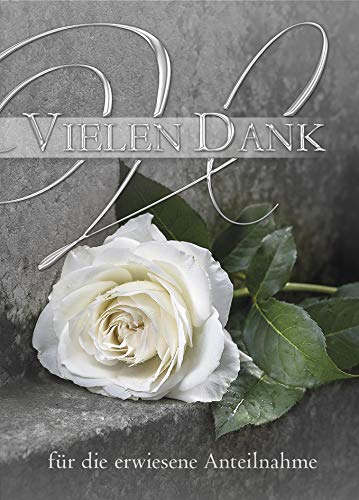 KE - Trauer-Danksagungskarten (5er Set), Dankeskarten für Beileidsbekundungen, mit Umschlägen, ohne Innentext, DIN C6, Motiv: Rose