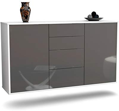Dekati Sideboard Corona hängend (136x77x35cm) Korpus Weiss matt - Front Hochglanz Grau - Push to Open - Leichtlaufschienen