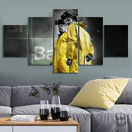 VENDISART,Leinwanddrucke,Modulare Wandkunst Wandaufkleber,5 Teiliges Wandbild,Breaking Bad Staffel 3,Mit Rahmen,Größe:M/B=150Cm,H=80Cm