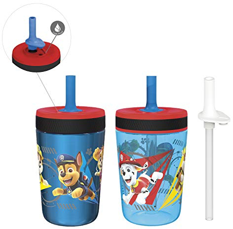 Zak Designs Paw Patrol Kelso Trinkbecher-Set, auslaufsicherer Schraubdeckel mit Strohhalm, Set für Kinder, inklusive Kunststoff- und Edelstahlbecher mit zusätzlichem Trinkbecher (Paw Patrol-3-teilig),