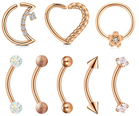 Incaton Augenbrauen Piercing 1.2mm Piercing Banane Set Chirurgenstahl Helix Piercings 16G Helix Septum Clicker Circular Barbell Piercing Schmuck