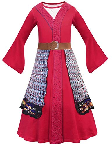 Lito Angels Deguisement Robe Costume Hua Mulan Enfant Filles, Anniversaire Carnaval Fete, Taille 9-10 ans, Rouge (étiquette en tissu 140)