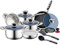 ROYALTY LINE, Set 16 pezzi, Pentole, padelle, pentole in acciaio inox, con coperchi in vetro + Accessori inclusi, Tutte le fonti di calore, Argento