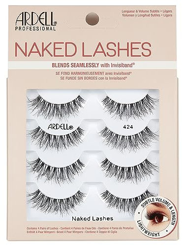 Ardell Lot de 4 paires de faux cils nus 424 - Noir moelleux - Améliore les yeux - Super doux - Confortables - Sans cruauté envers les animaux