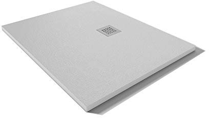 Receveur de douche 80 x 100 x h2,5 rectangulaire en pierre blanche avec bonde