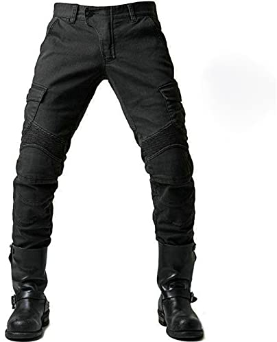 Pantalones Protectores para Motocicleta, Pantalones Vaqueros para Hombre, Hechos con Transpirable, Resistente al Desgaste, con 2 Pares de Almohadillas extraíbles Proteger la Cadera y la Rodilla