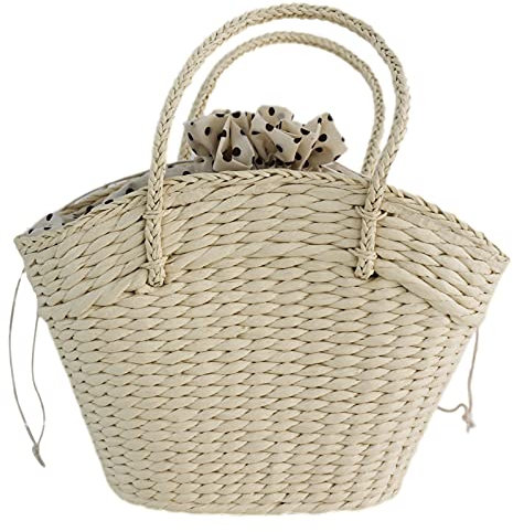 rismart Sac fourre de Plage, Sac à mains Paille Femme Panier Beige
