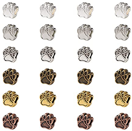 Cheriswelry Tibetanische Abstandsperlen für Hundepfoten, Pfotenabdrücke, Europäisches großes Loch, Katze, Hund, lose Perlen für DIY Schmuck, Armband, Loch: 5 mm, 60 Stück