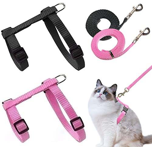 2 Stück Verstellbare Nylon Geschirre Katzenleine, Geschirre Katzenleine Kätzchenhalsband, Weiche Katzengeschirr mit Leine für Kätzchen Welpe Kaninchen Hase