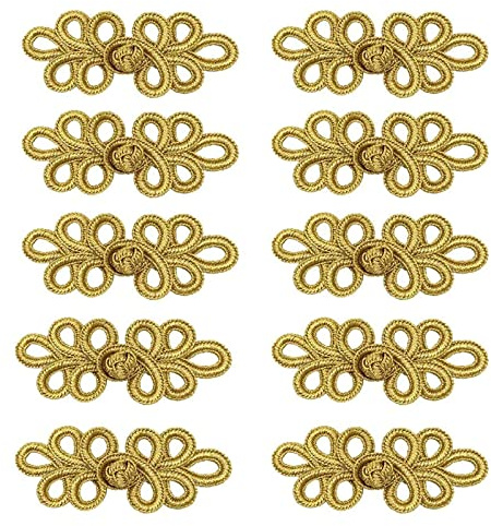 10 Paar chinesische Knoten Froschknöpfe Nähen Verschluss für Pullover Cape Mäntel Schal Strickjacke und Kostüme Outfit Nähen (5y-Gold)
